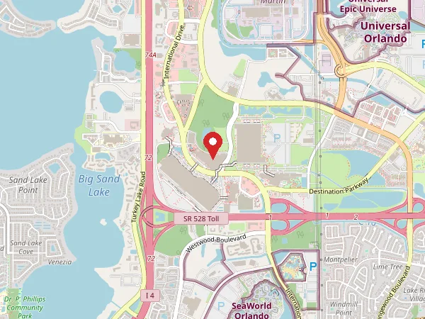 Map of Hyatt Regency Orlando and the streets around it. Opens Google Maps.