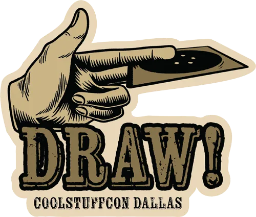 "Draw!" hand pointing card sticker